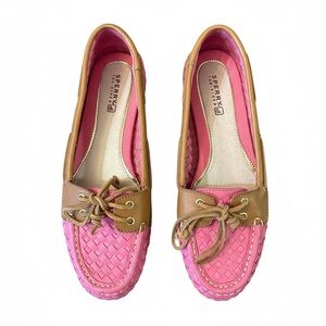 Sperry Top-Sider Pink Basketweave Leather Boat Shoes Loafers Size 8 Coastal